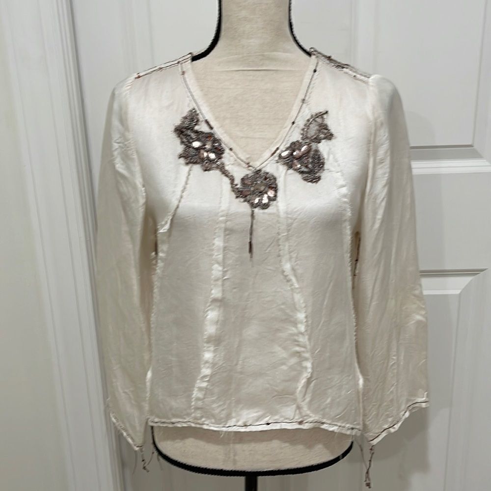 Beautiful silk handmade Giselle Shepatin crop blouse with beautiful beading